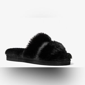 MICHAEL Michael Kors Black Faux Fur Slide Sandals